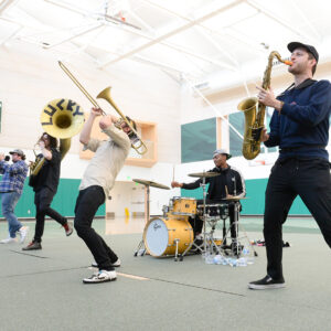 NYC funk combo Lucky Chops performs at special assembly Photo by Mark Kocina